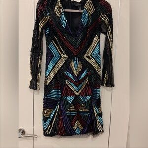 Aidan Mattox Black and Gold Sequin Dress